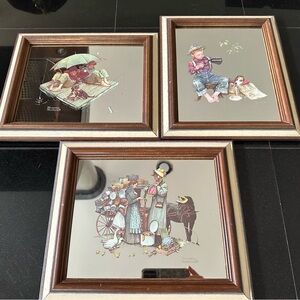 Norman Rockwell Framed Mirror Art Set - Brown and Cream
